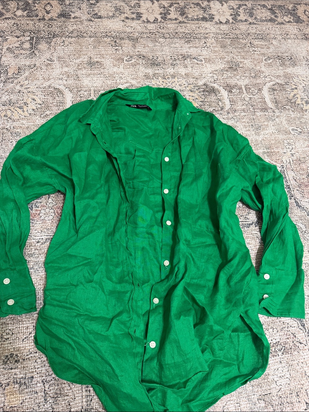 Women's Green Button-Down Linen Shirt shirt